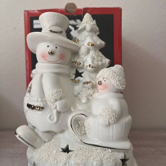 JCPenney Home Collection Snowman Ivory Bisque Accent Light Lamp Gold Porcelain - Picture 2 of 9